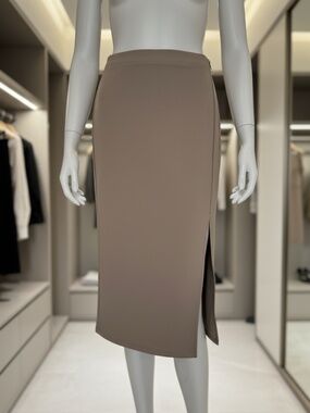 Tahari pencil skirt with front slit in taupe, size medium